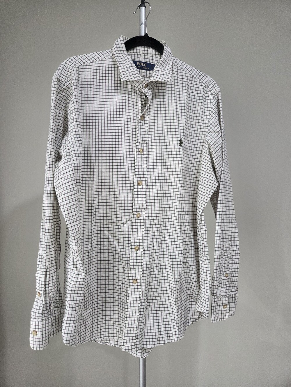 Polo Ralph Lauren Shirt with  Windowpane Check Sz.L Ivory Color